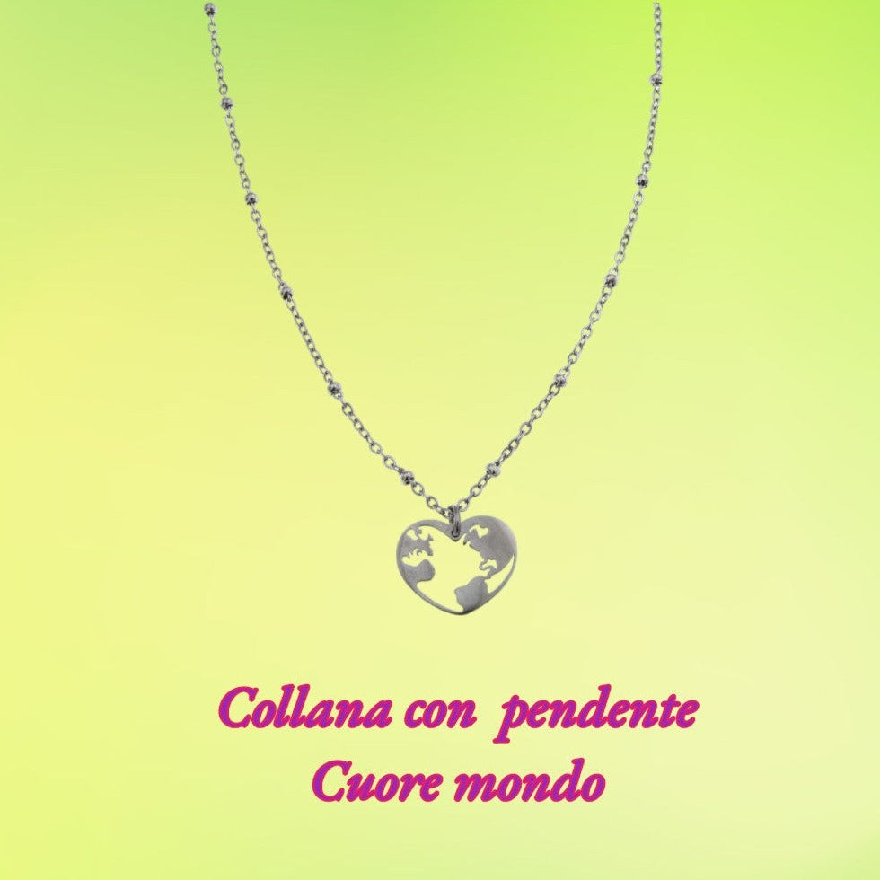 Collana pendente Cuore mondo